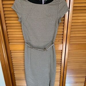 Express Monochrome Houndstooth Midi Dress